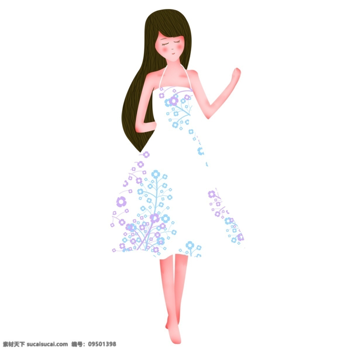 卡通 长裙 美女 元素 长裙美女 卡通人物 卡通小女孩 卡通女士人物 矢量人物插画 长发女孩