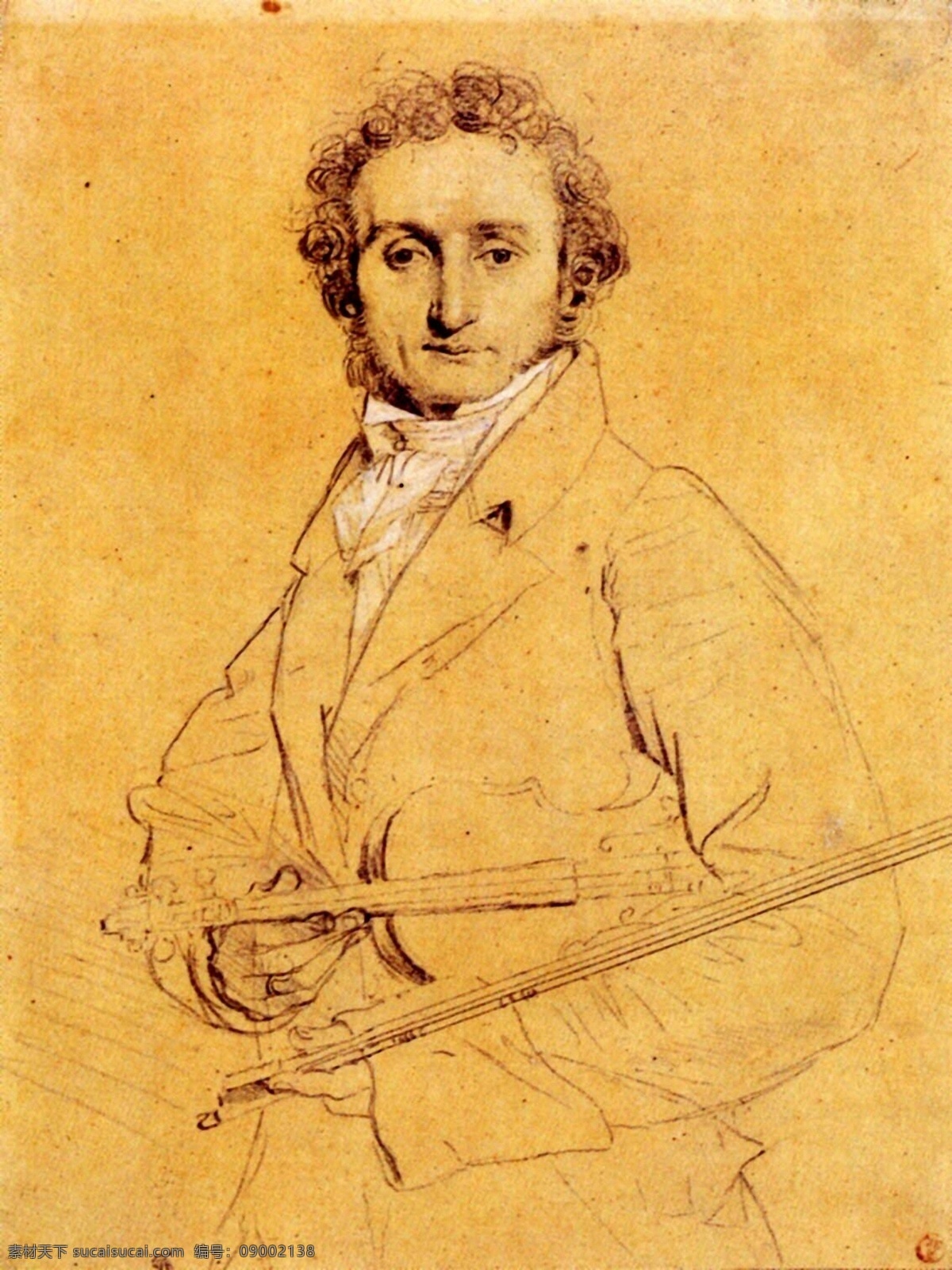 安格尔素描画 欧洲 人物画 设计素材 人物肖像 素描速写 书画美术 黄色