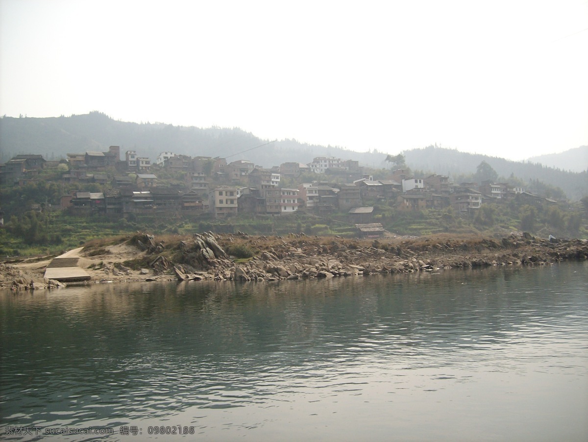 山水风景 高清 村庄 河流 山川 家居装饰素材 山水风景画