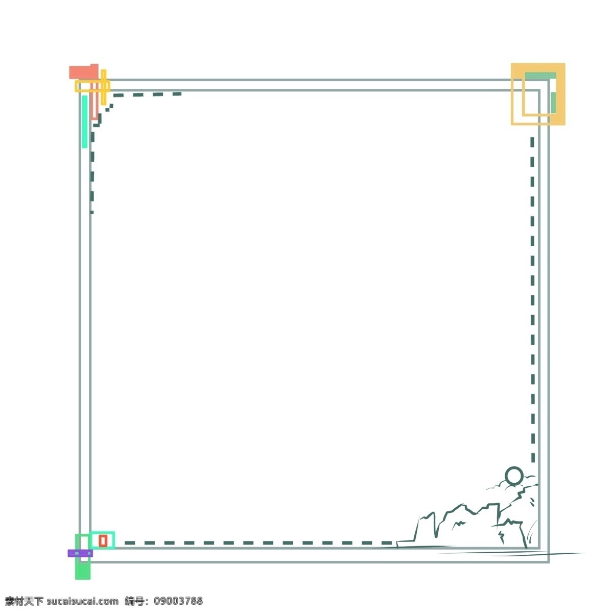 简易 山 报 框 手绘 插画 简易山报框 漂亮的山报框 虚线报框 简单山报框 手绘山报框