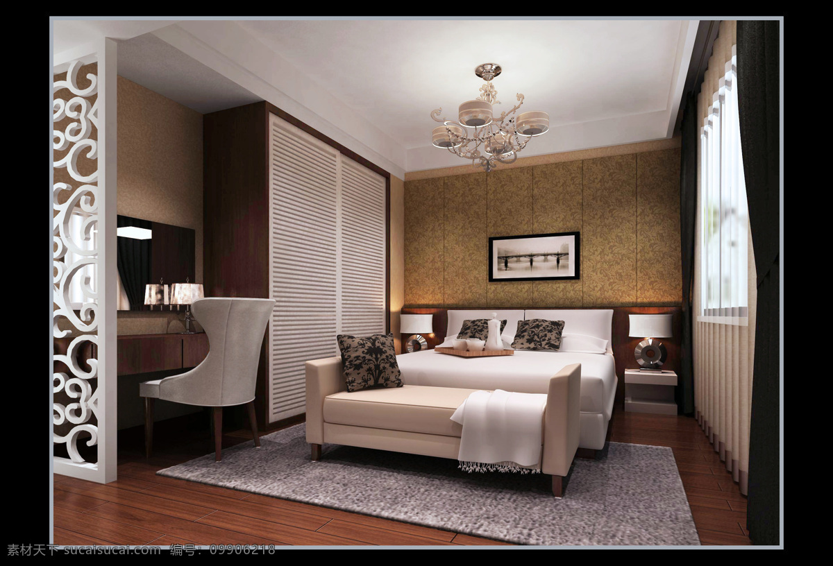 现代 简约 卧室 隔断 黑白 环境设计 室内设计 现代简约卧室 家居装饰素材