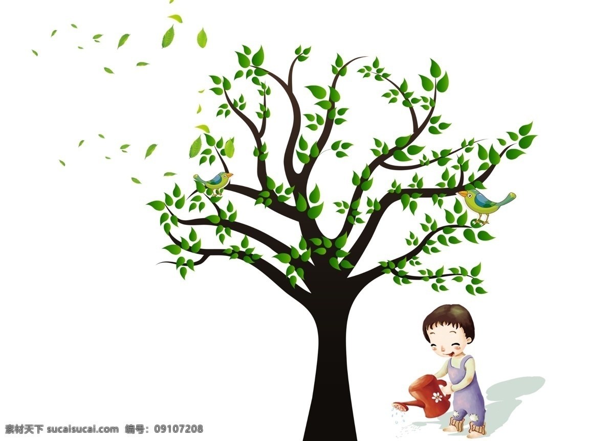 卡通 小女孩 浇 树 元素 浇树 植树节 绿树 女孩 环保 png元素 免抠元素 透明元素