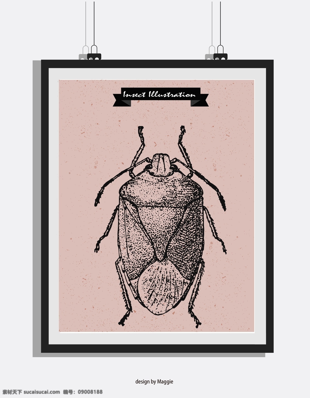 欧式 复古 手绘 甲虫 黑白 版画 装饰画 昆虫 金龟子 原创海报设计 移门图案