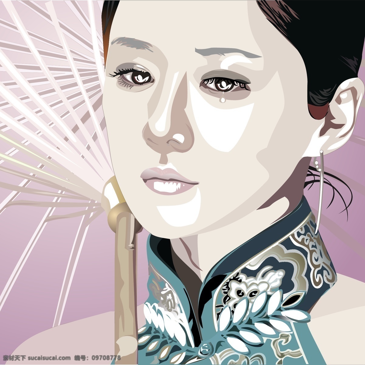 张娜拉 矢量 雨伞 旗袍 美女 流泪 矢量人物 其他人物