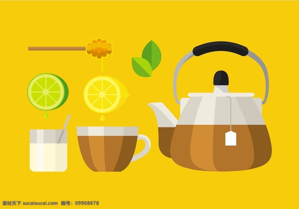 玻璃茶具 茶杯素材 茶杯 手绘茶杯 手绘杯子 矢量素材 下午茶 杯子 茶具 茶壶 柠檬