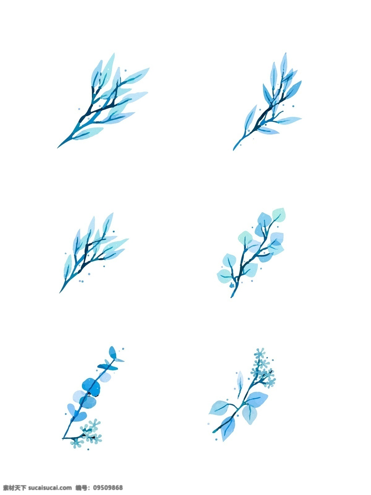 冬季 植物 树枝 元素 商用 草 创意 可爱 蓝色 冬季元素