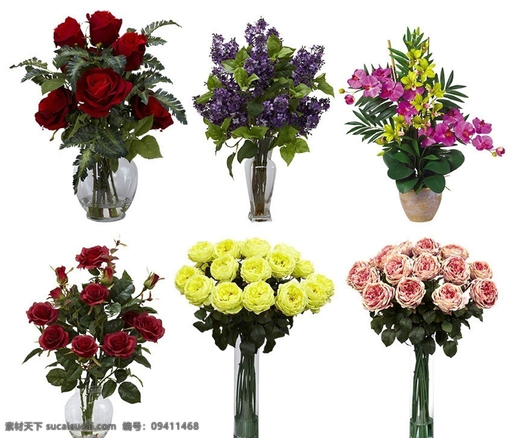 花卉素材 玫瑰花 花瓶 插花艺术 仿真花 蝴蝶兰 红玫瑰 粉红玫瑰 黄玫瑰 分层 源文件