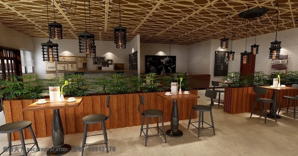 咖啡厅 效果图 工业风 时尚 情调 3d设计