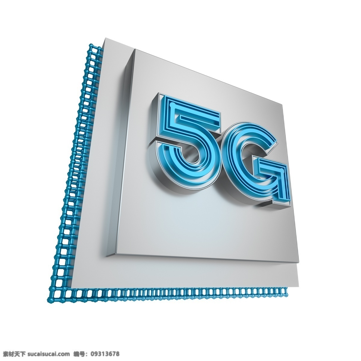c4d 大气 高科技 立体 5g 装饰 3d 青色 银色 金属质感 5g时代 科技感 芯片