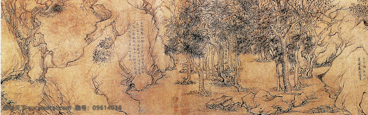 山水画 古典藏画 设计素材 山水名画 书画美术 棕色