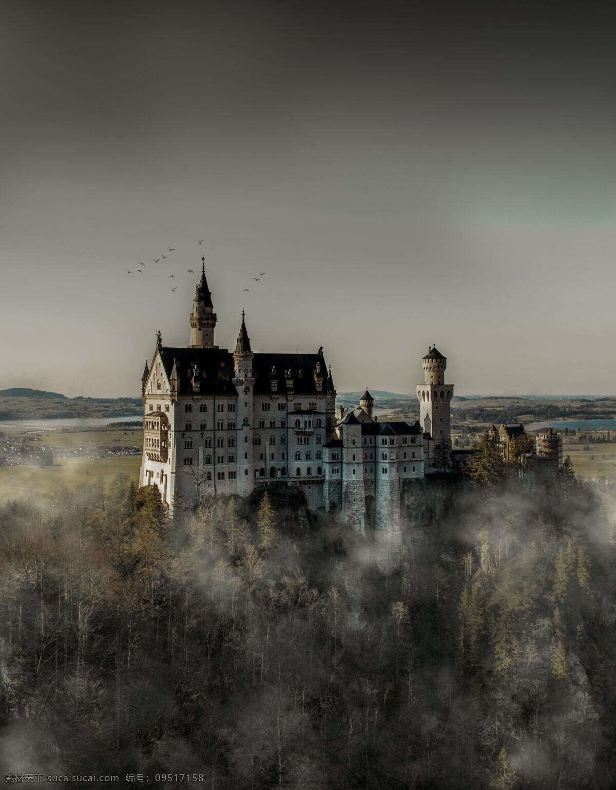 魔幻城堡 城堡 阴森 黑暗 黑白城堡 王国 森林城堡 魔法城堡 村庄 自然景观 建筑景观