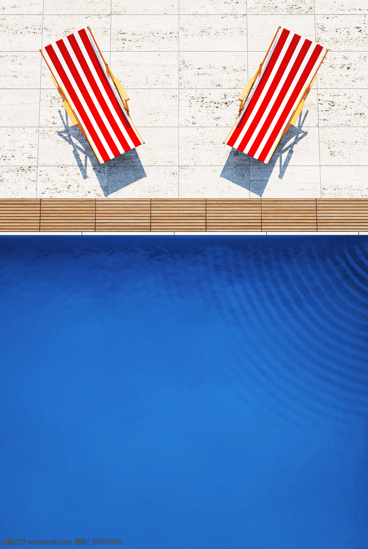 游泳池 边上 两 太阳 椅 水 太阳椅 红白条纹 自然风景 自然景观 蓝色