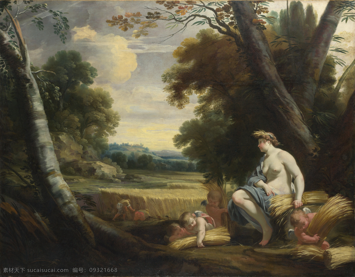 cupids 大师 画家 古典 画 建筑 景物 装饰画 油画 harvesting ceres studio and vouet simon 人物 高清 西方 国外 现代 家居装饰素材