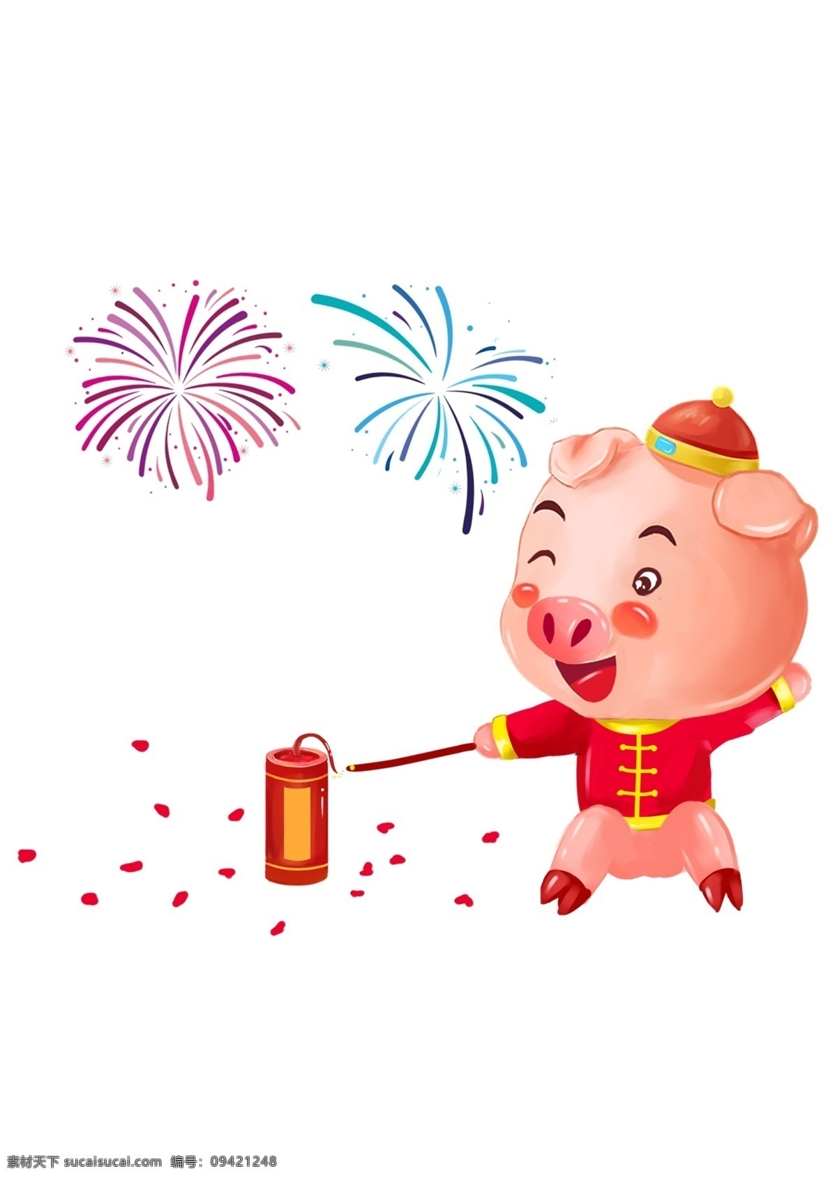 卡通 灯笼 春节 新年 小 猪 卡通手绘 水彩 舞 狮子 鞭炮 灯笼绣球 小清新 节日 创意 蓝色 手捧对联 唯美