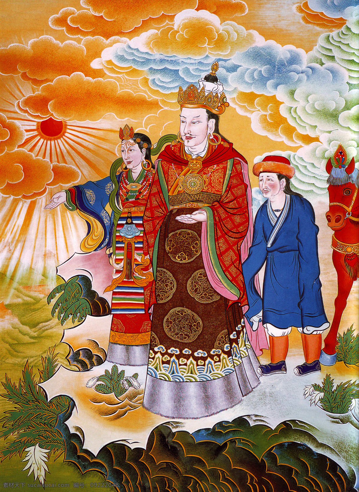 神仙 统治者 唐卡 彩绘 佛教 宗教 男人 女人 卷轴画 书画文字 文化艺术