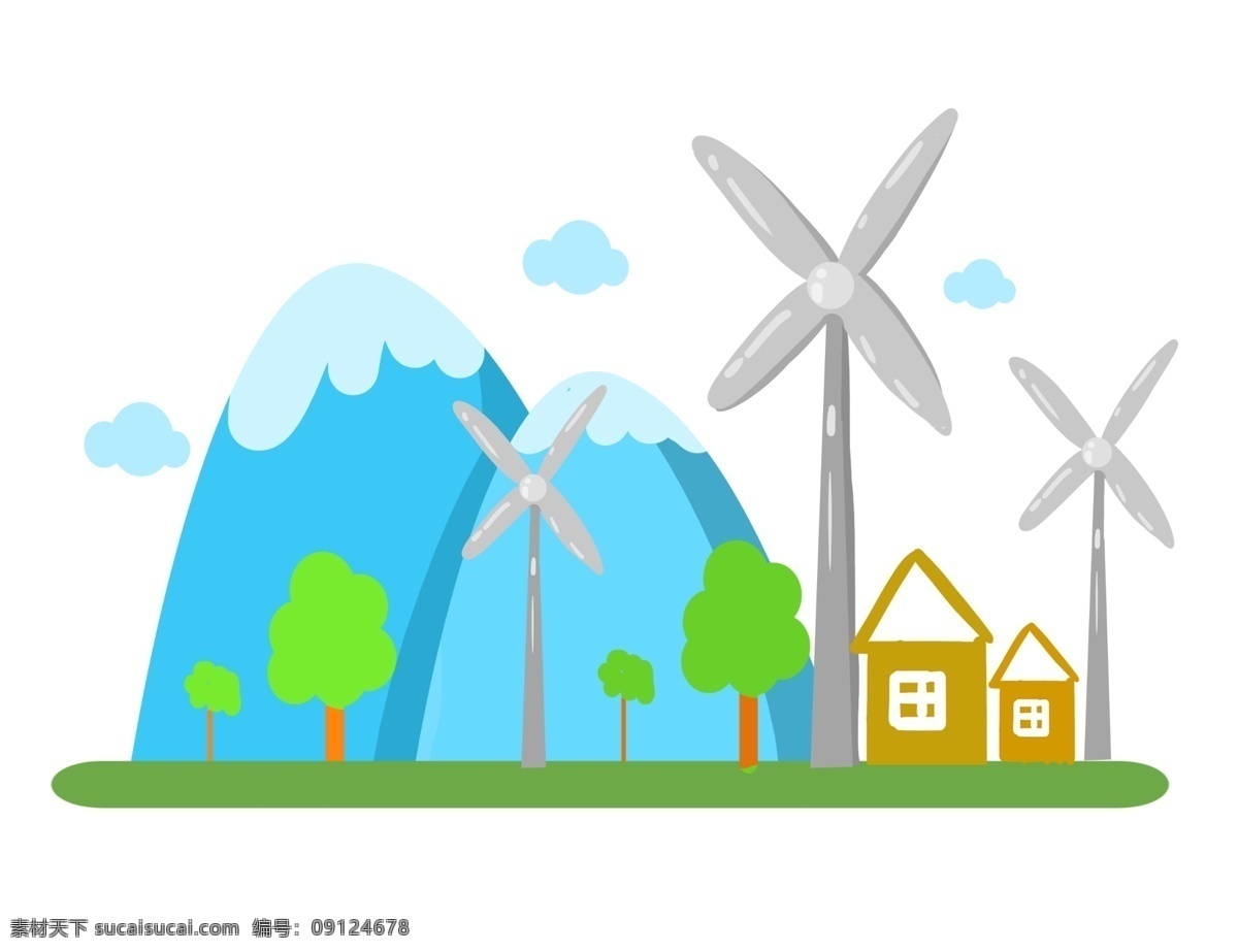 风车 环保 卡通 插画 卡通插画 风车环保 风力发电 节约能源 节能减排 保护大自然 保护环境插画