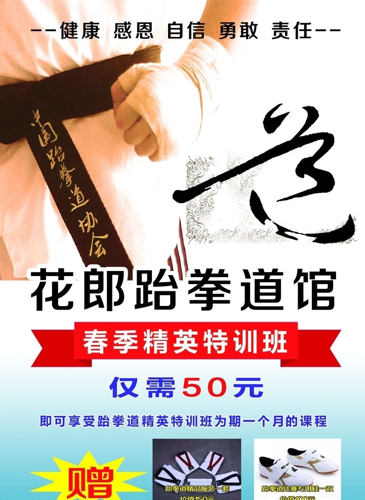 跆拳道宣传单 跆拳道 卡通 彩带 异形 人物 活动 主题 dm宣传单