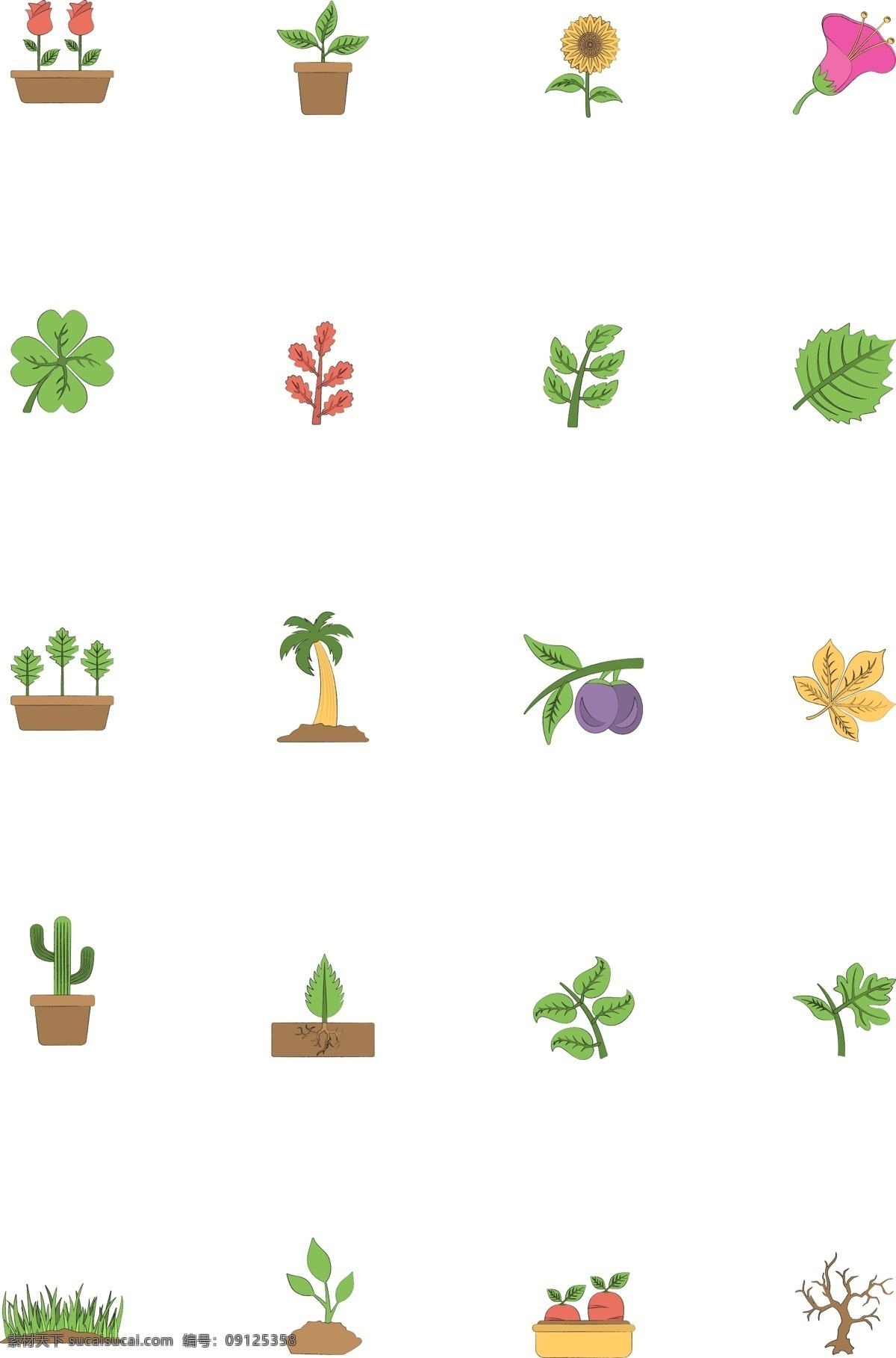创意 简易 风 鲜花 绿植 盆栽 小 图标 商用 元素 装饰 投影