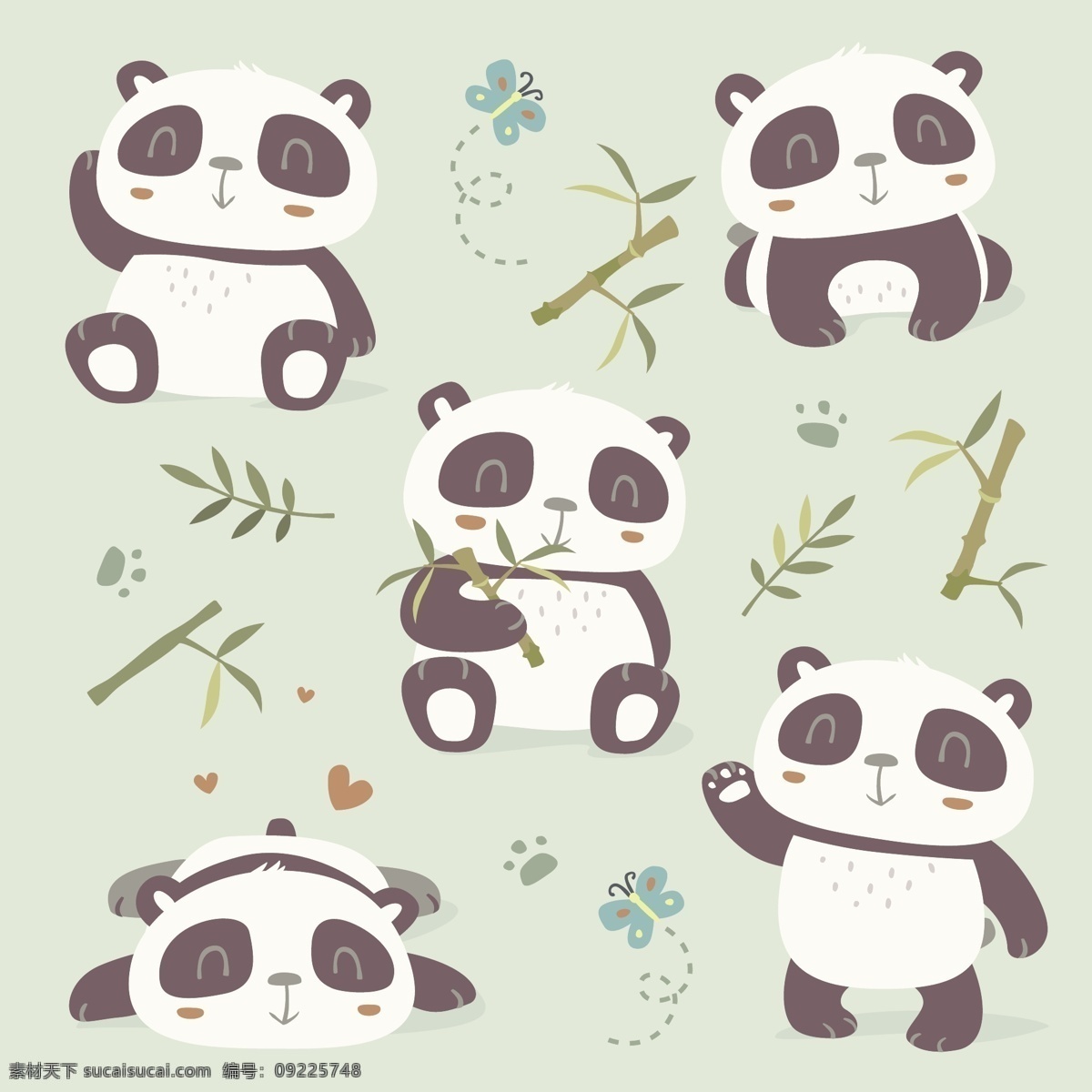 吃 竹子 可爱 卡通 熊猫 填充 背景 矢量 小熊猫 绿色背景 涂鸦 线条 水彩 小清新 无缝填充 包装背景 矢量素材 平面 广告