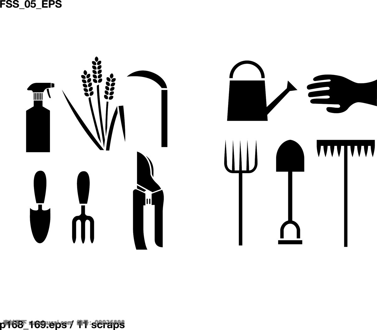 农用 工具 对象 轮廓 元素 农用工具 刀 耙子 水壶 手套 白色