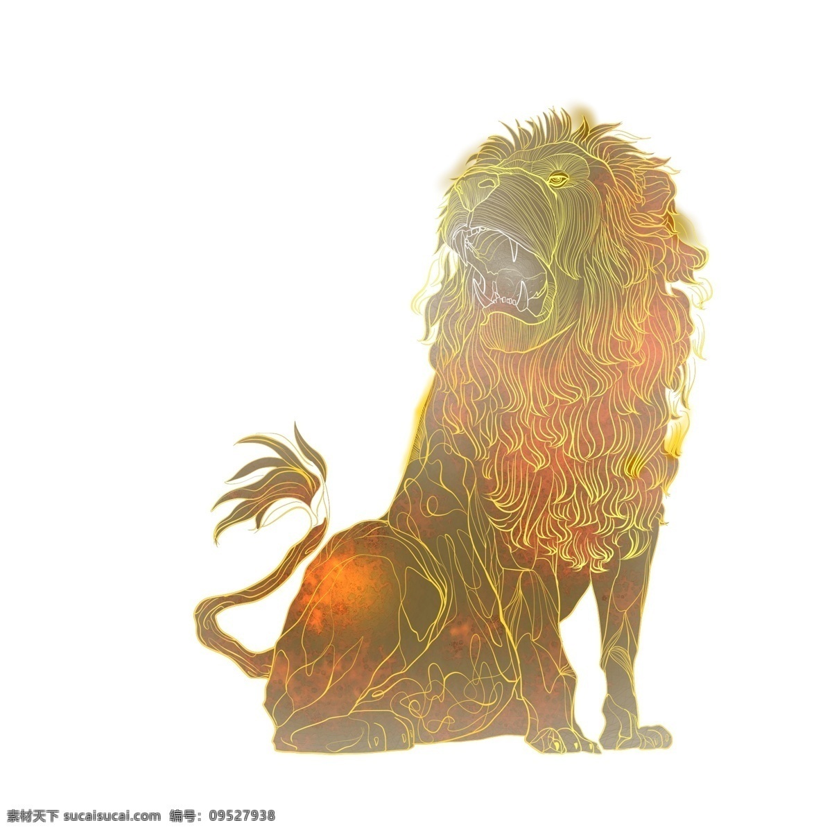 一头 狮子 透明 质感 透明质感 手绘 卡通 插画 动物 野生动物