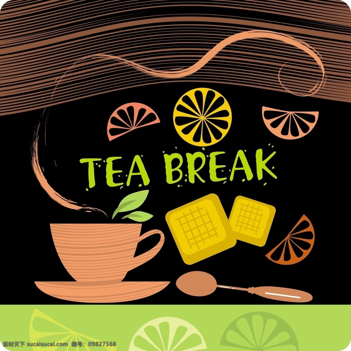 款 饮品 海报 矢量 茶杯 橙子 勺子 设计素材 矢量海报 线条 其他海报设计