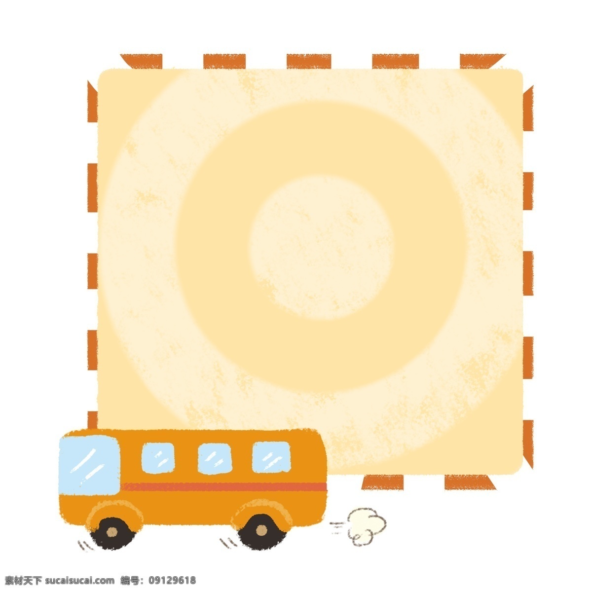 手绘 黄色 公交车 边框 黄色的公交车 橘黄色的边框 行驶的边框 卡通边框 正方形边框
