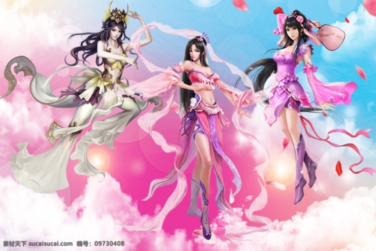 游戏 花瓣 美女 天空 云彩 紫色 原创设计 原创网页设计