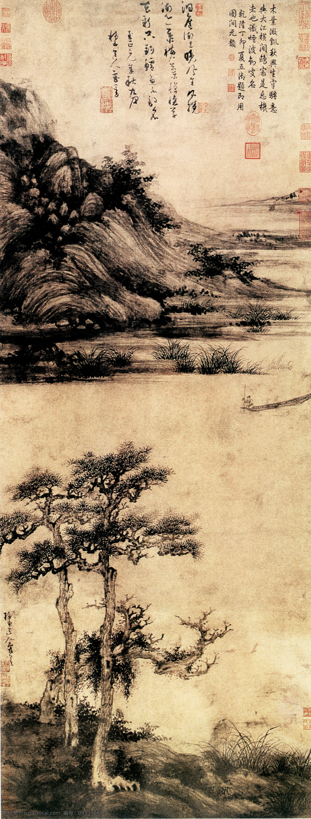 山水 名画 书画 洞庭 渔 隐 图 古画 山水画 书画真迹 中国水墨画 洞庭渔隐图 文化艺术