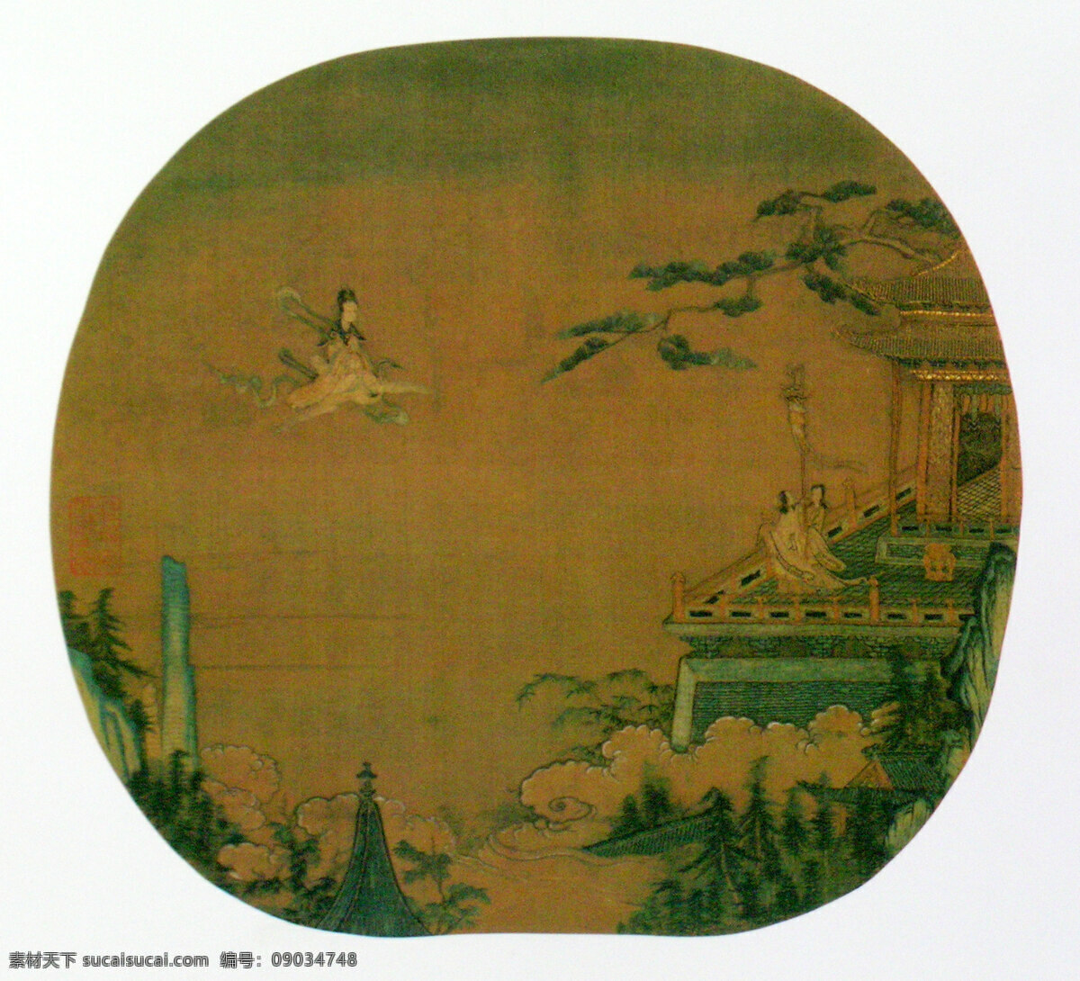 刺绣 瑶台 跨 鹤 图 镜片名画 设计素材 古典藏画 书画美术 白色