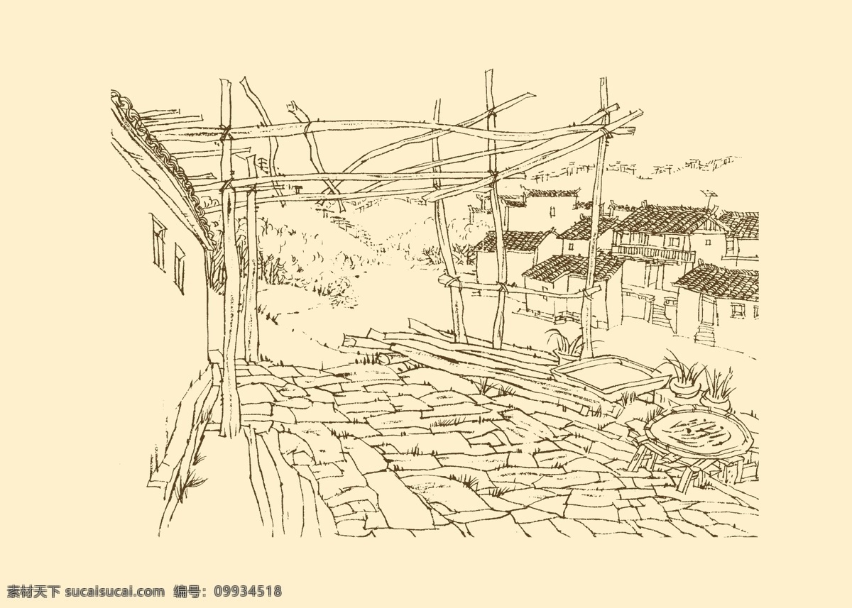 皖南古民居 白描 构图 建筑 古建筑 线描 勾勒 线条 民居 速写 钢笔画 徽派建筑 皖南 古 资料集 风景 分层 源文件