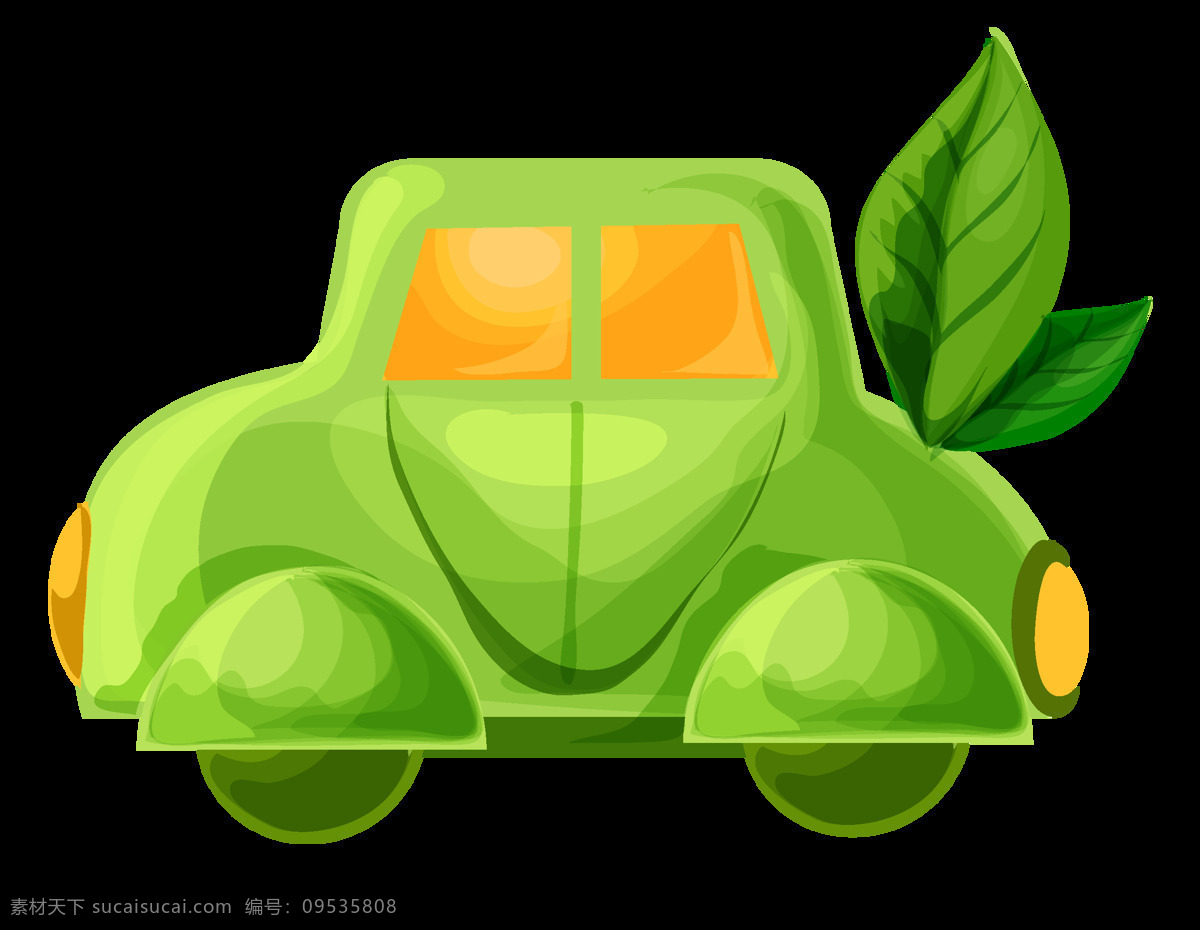 卡通 绿色环保 汽车 元素 png元素 创意 环保 免抠元素 透明素材