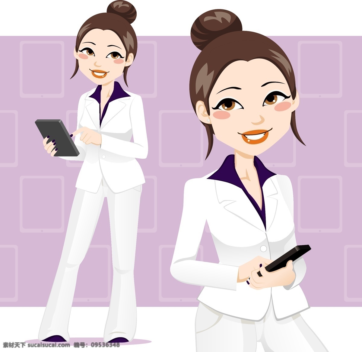 职业 与休闲装扮 的商务人物 矢量素材 矢量图 设计素材 创意设计 商务 职场 白领 人物 美女 男士 男人 女人 女性 男性 职员 员工 职业装 长发 笑容 开心 打电话 对话框 人物图库 职业人物 白色