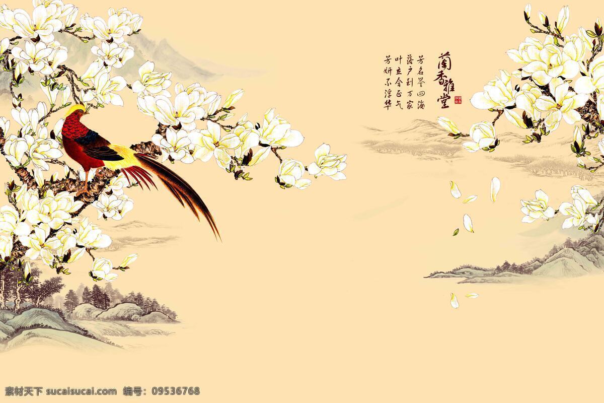 山水 花鸟 背景 墙 山水画 花鸟画 黄色