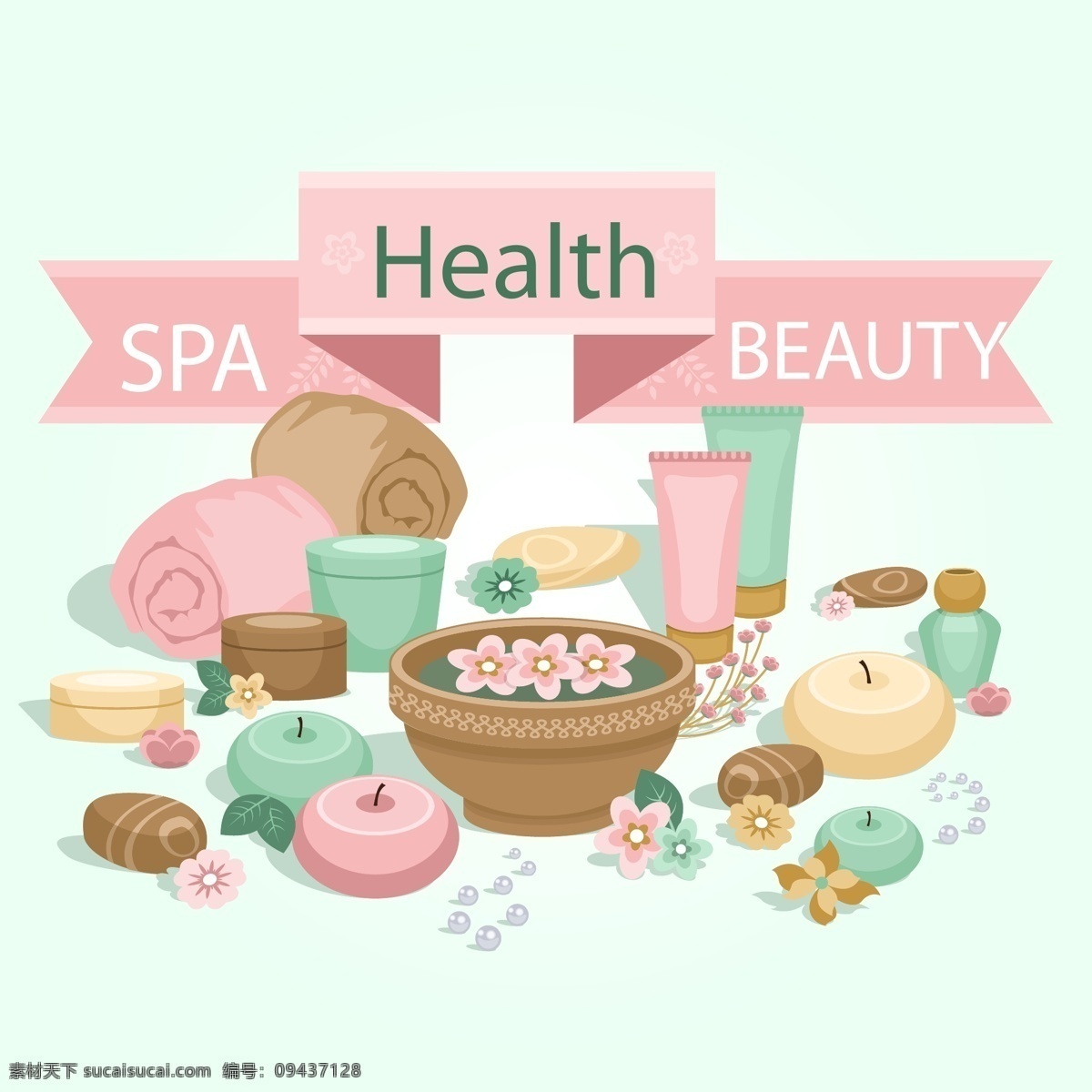 spa 产品 毛巾 美容 花朵儿 矢量图 其他矢量图