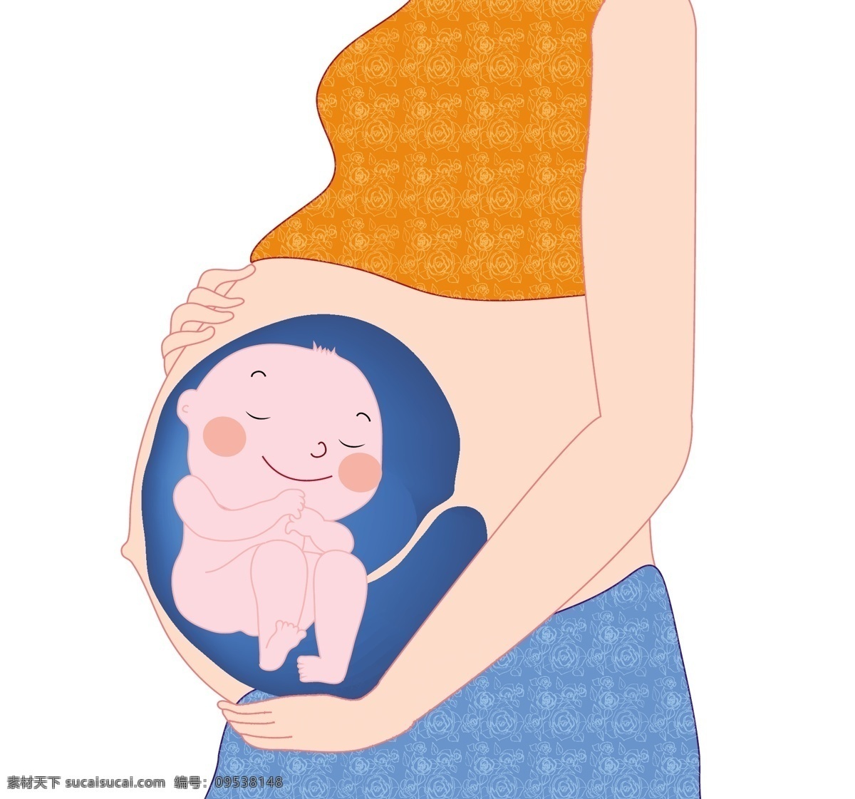 卡通孕妇 孕妇 母亲 婴儿 白色