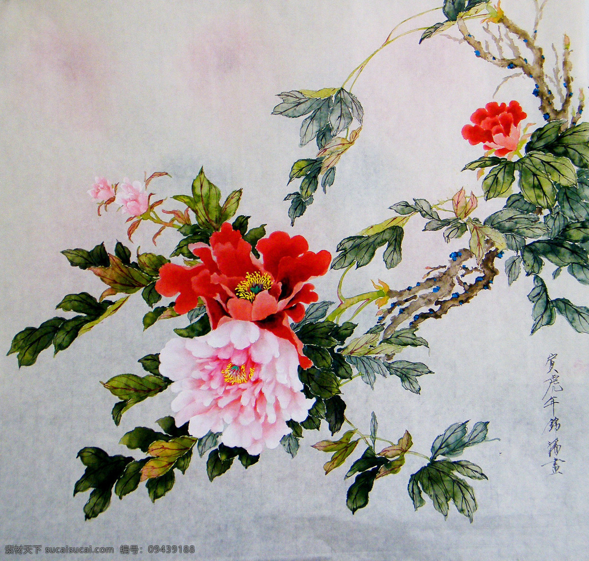 彩墨画 国画艺术 红牡丹 绘画 绘画书法 美术 牡丹花 牡丹画 醉香 中国画 叶子 盛放 书法 印章 国画集50 文化艺术 装饰素材 雕刻 图案