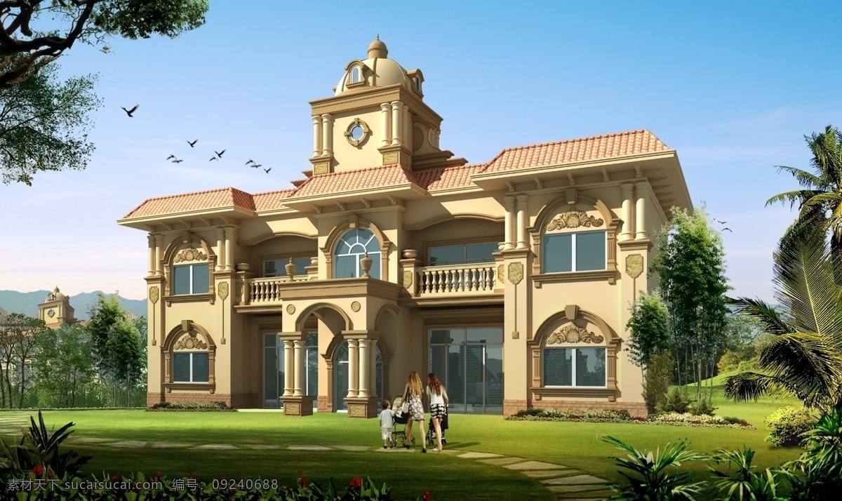 办公楼 别墅 古典 环境设计 黄昏 建筑设计 建筑效果图 经典 欧式 模板下载 欧式别墅 效果图 景观 欧陆风情 源文件 家居装饰素材