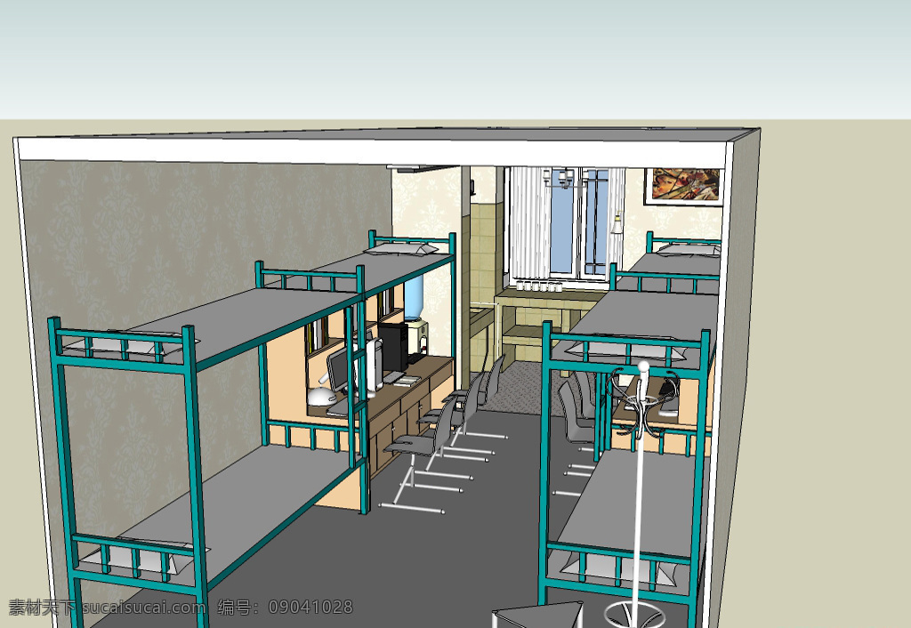宿舍模型 学校模型 学院 skp 园林 景观设计 广场设计 3d模型 宿舍 床铺 宿舍设计 灰色