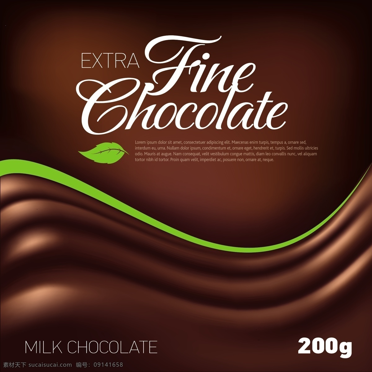 绿色 树叶 创意 巧克力 广告 海报 背景 绿色树叶 巧克力海报 美食背景 美食广告 巧克力广告 金色渐变 创意广告 水纹 纹理 食物 矢量