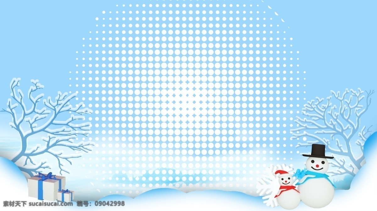 清新 白色 雪人 广告 背景 广告背景 蓝色背景 树木 简约 冬季 枯树 手绘