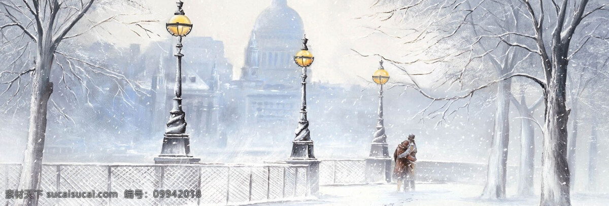欧洲 建筑 雪景 背景 banner 白色