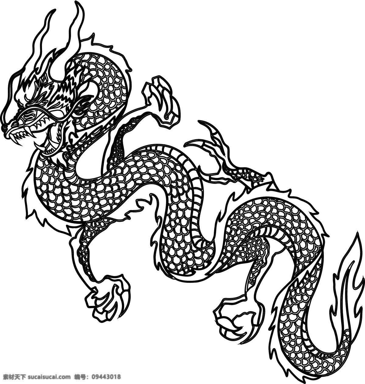 中国 龙 飞龙 线条 日式 风 中国龙 日式风 动物 圣兽 神兽 底纹 印花 火焰 火
