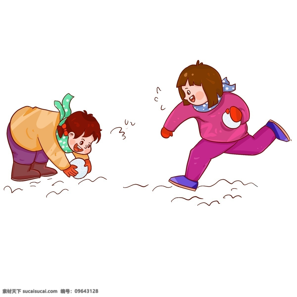 过年 冬季 打雪仗 孩子 冬天 中国风 喜庆 人物 插画 新年 传统节日 吉祥 如意 庆祝 高兴 快乐 手绘 卡通