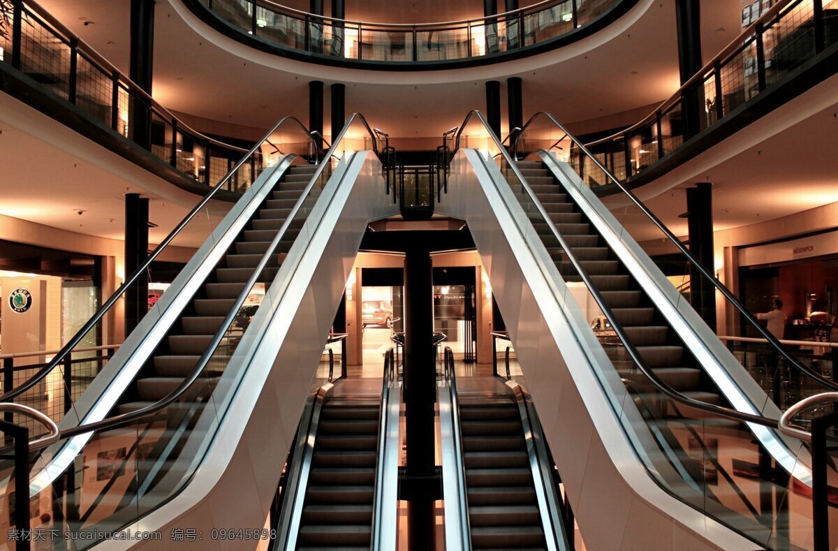 自动扶梯 扶梯 电梯 室内 建筑 商场 灯光 建筑景观 自然景观