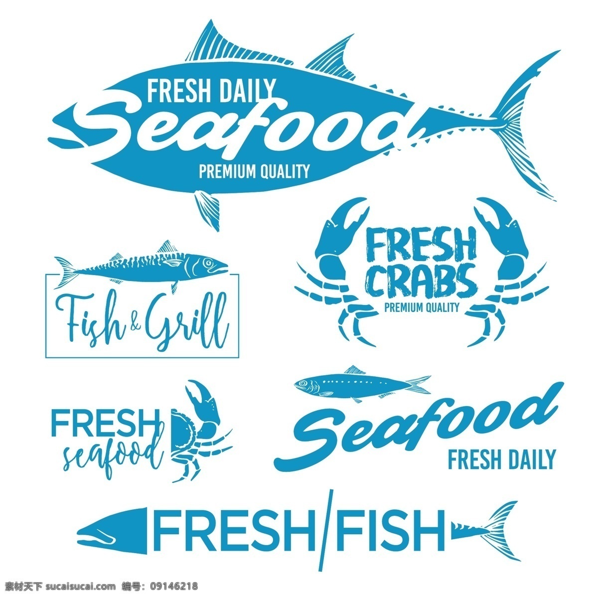 蓝色 海鲜 标志 螃蟹 海产品 矢量 高清图片