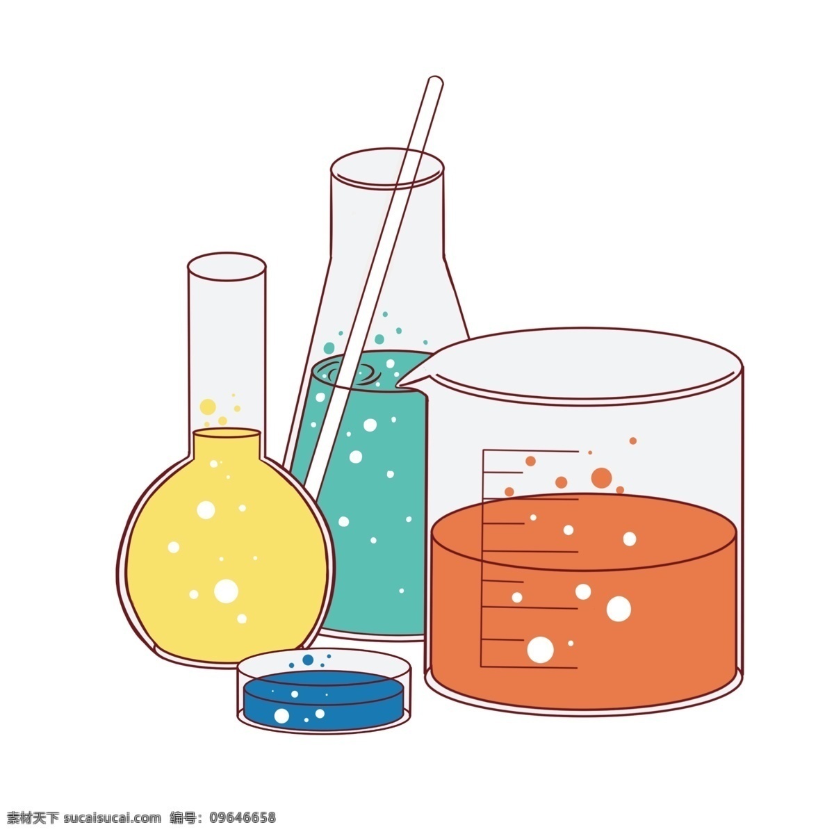 化学 仪器 烧杯 插画 透明的烧杯 卡通插画 化学仪器 化学器具 化学工具 化学实验 橙色的液体