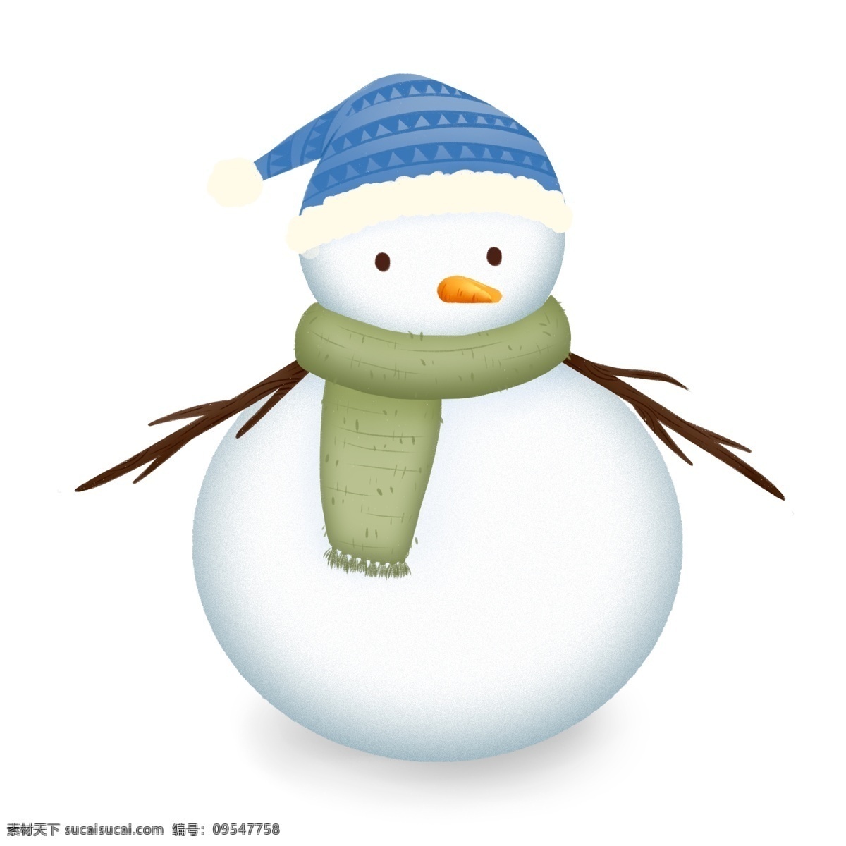 冬至 清新 可爱 雪人 元素 插画 卡通 传统节气 毛线帽 树杈 围巾