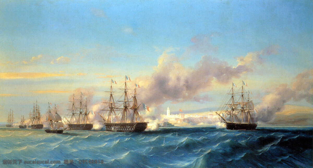 风浪中的帆船 世界名画 西洋油画 风景 海浪 帆船 阳光 绘画书法 文化艺术