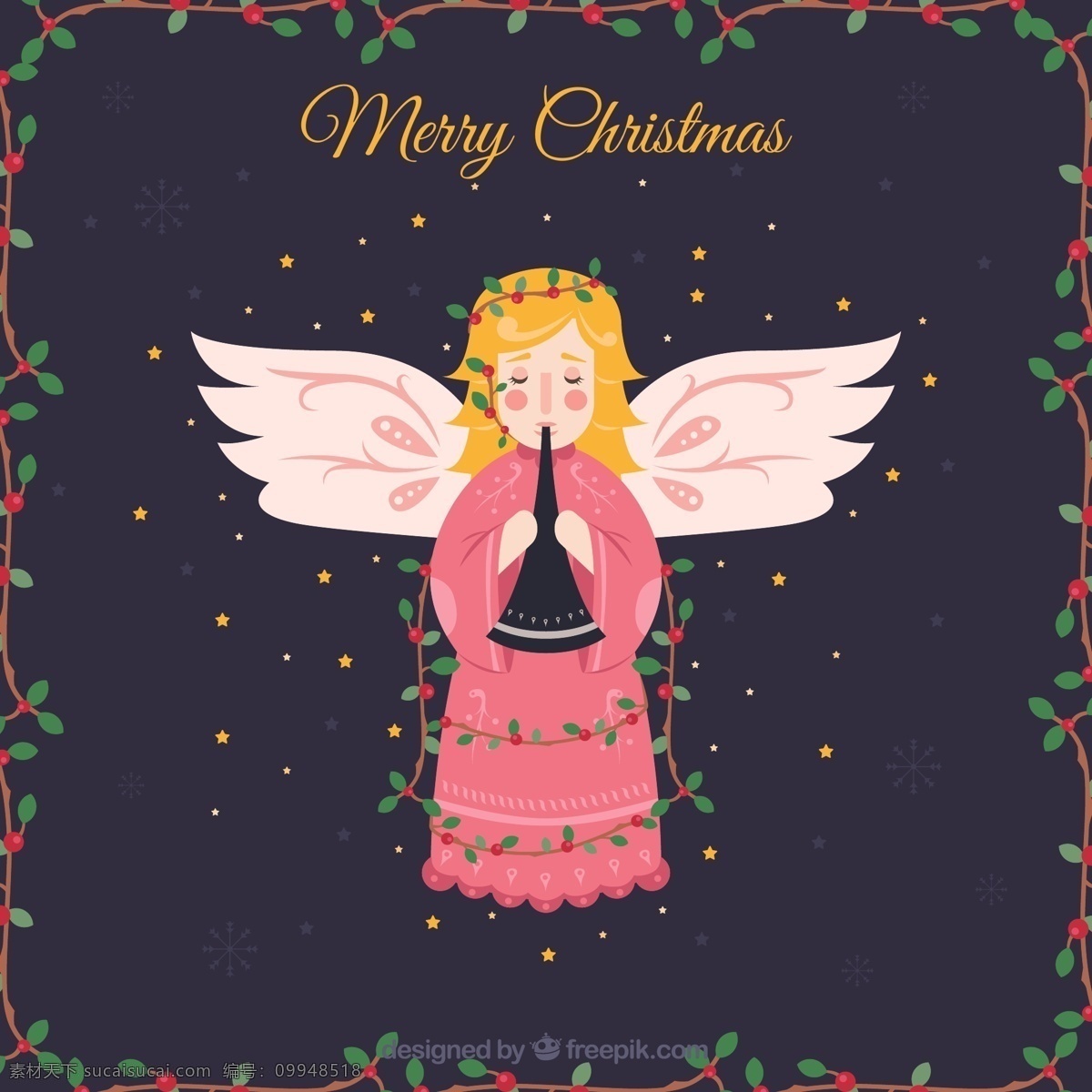 彩绘 吹 乐器 圣诞 天使 merry christmas 圣诞节 文化艺术 节日庆祝